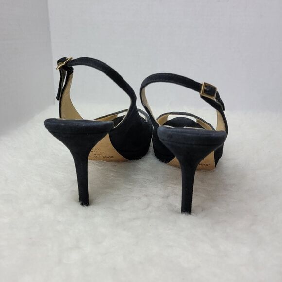 Jimmy Choo “Nova” Slingback Peep Toe Platform Pumps Black Satin Shoes Size 8 - Picture 4 of 11